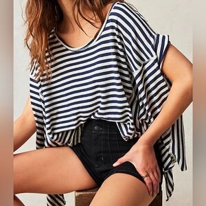 We The Free Navy and White Striped Short Sleeve Tee